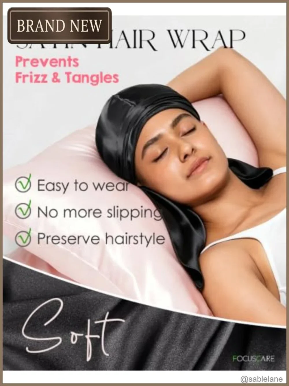Satin Hair Wrap Scarf with Built-in Mesh Cap for Sleeping
